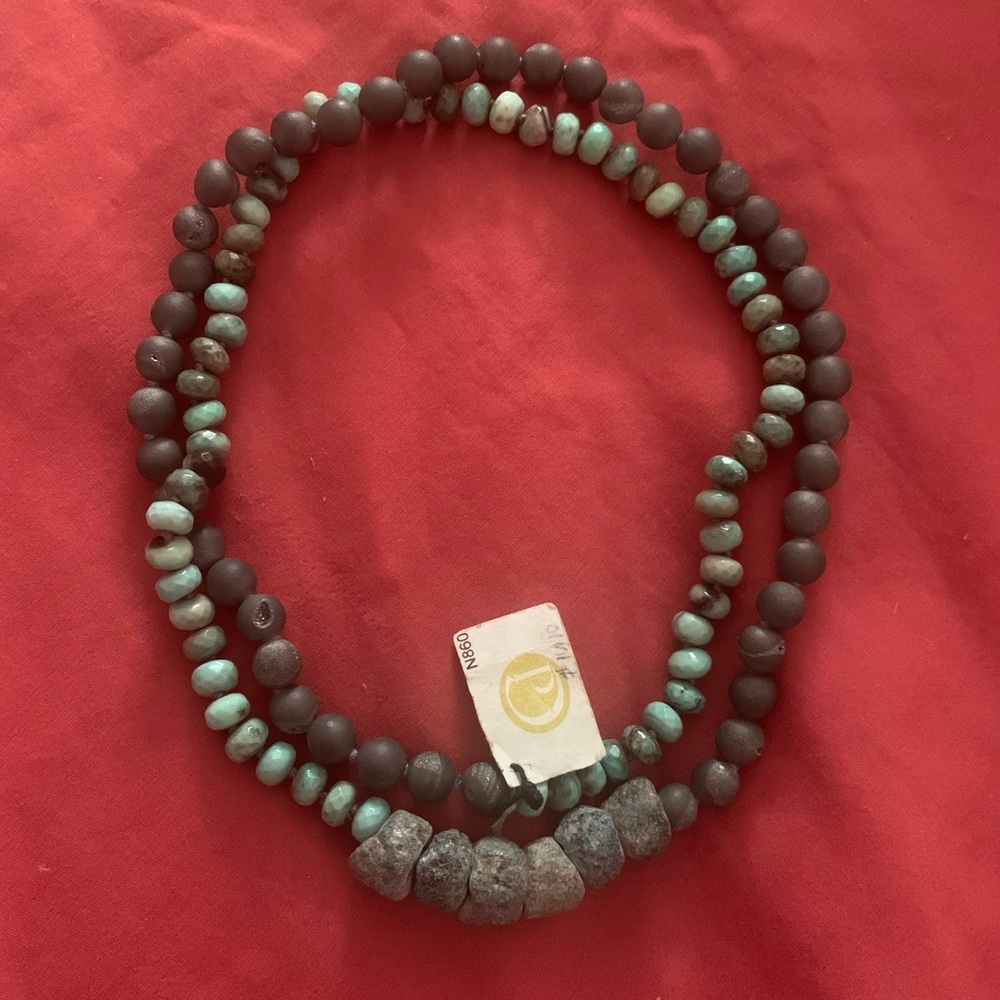 *MAGIC* Cheryl Dufault Light Grey Druzy Chrysoprase Ancient Stones Necklace NWT